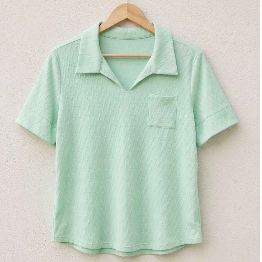 Coral Bay Energy L Womens Mint Green Textured V-Neck Polo Top Large
